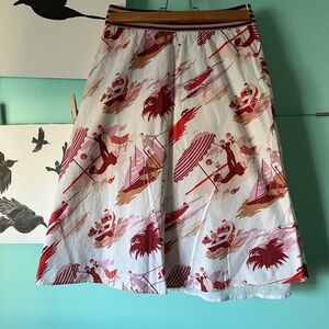 Pamela Brown Cotton Novelty Vacation Beach Travel Print Pinup A-Line Skirt